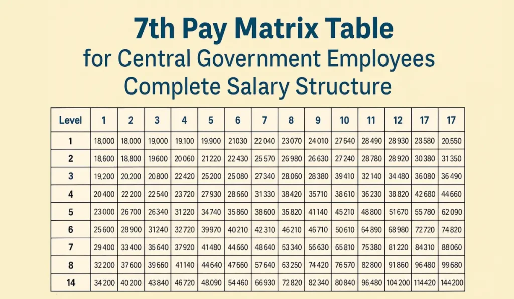 7th Pay Matrix Table for Central Government Employees